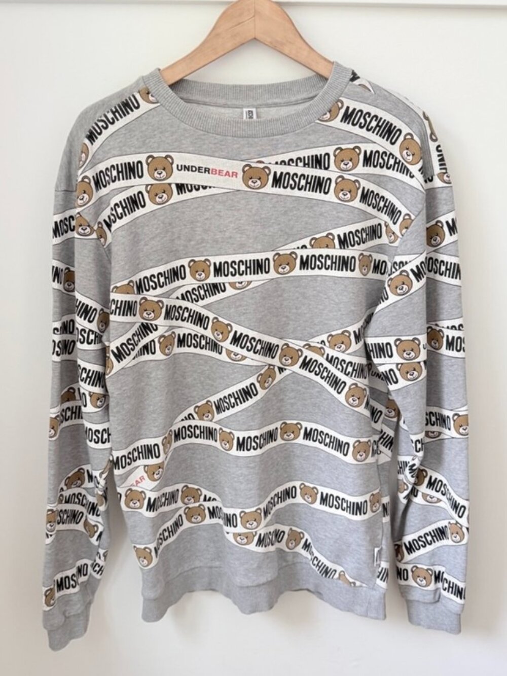 MOSCHINO Underbear All-Over Logo Tape Teddy Sweatshirt – Heather Grey